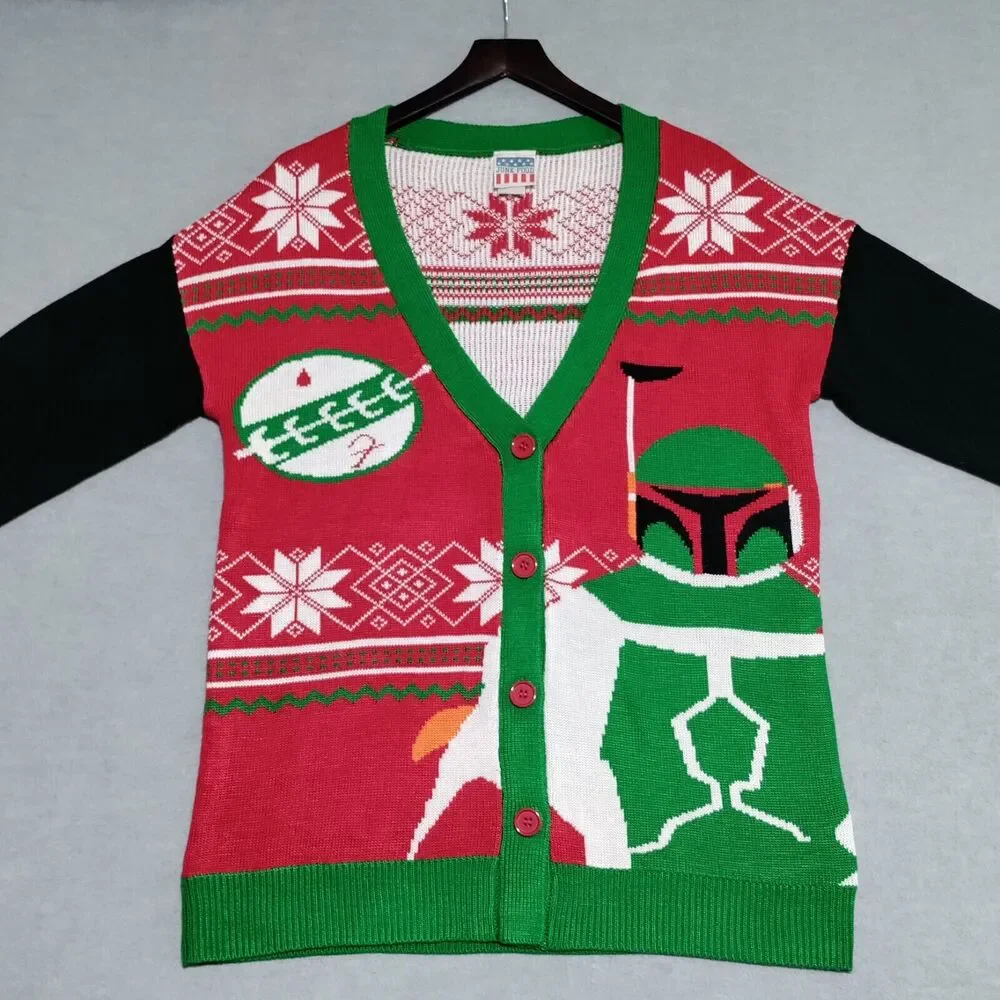 Junk Food Mens Large Star Wars Boba Fett Ugly Christmas Sweater Cardigan - Picture 3 of 15